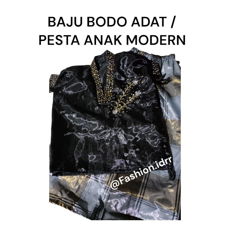 Baju Bodo Adat/Pesta Bugis Hitam Anak Lengan Pendek 1-15 Tahun