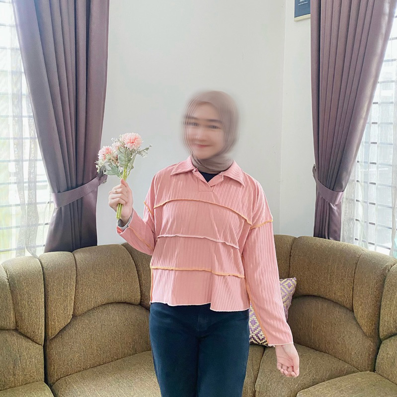 Atasan Wanita Knit - (Dusty) Baju Rajut Tops Atasan Knit Wanita Blouse Knit Lengan Panjang Warna War