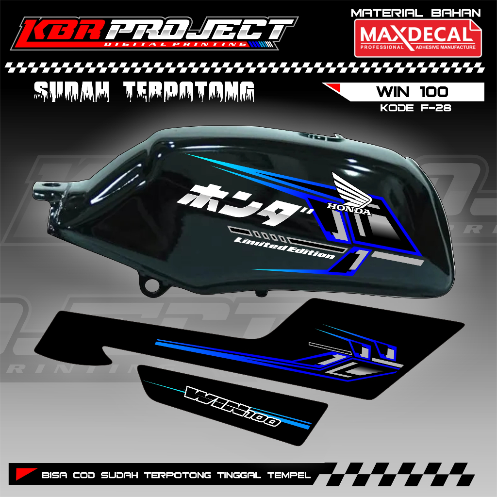 WIN 100 STIKER STRIPING PREMIUM LIS VARIASI WIN 100 STIKER MOTOR HONDA RACING F.28 TRANSPARAN COD