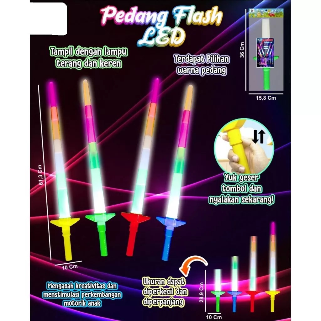 MAINAN ANAK PEDANG PLASTIK LAMPU LED - MAINAN PEDANG LAMPU LED BISA PANJANG PENDEK - PEDANG ONGSROT 