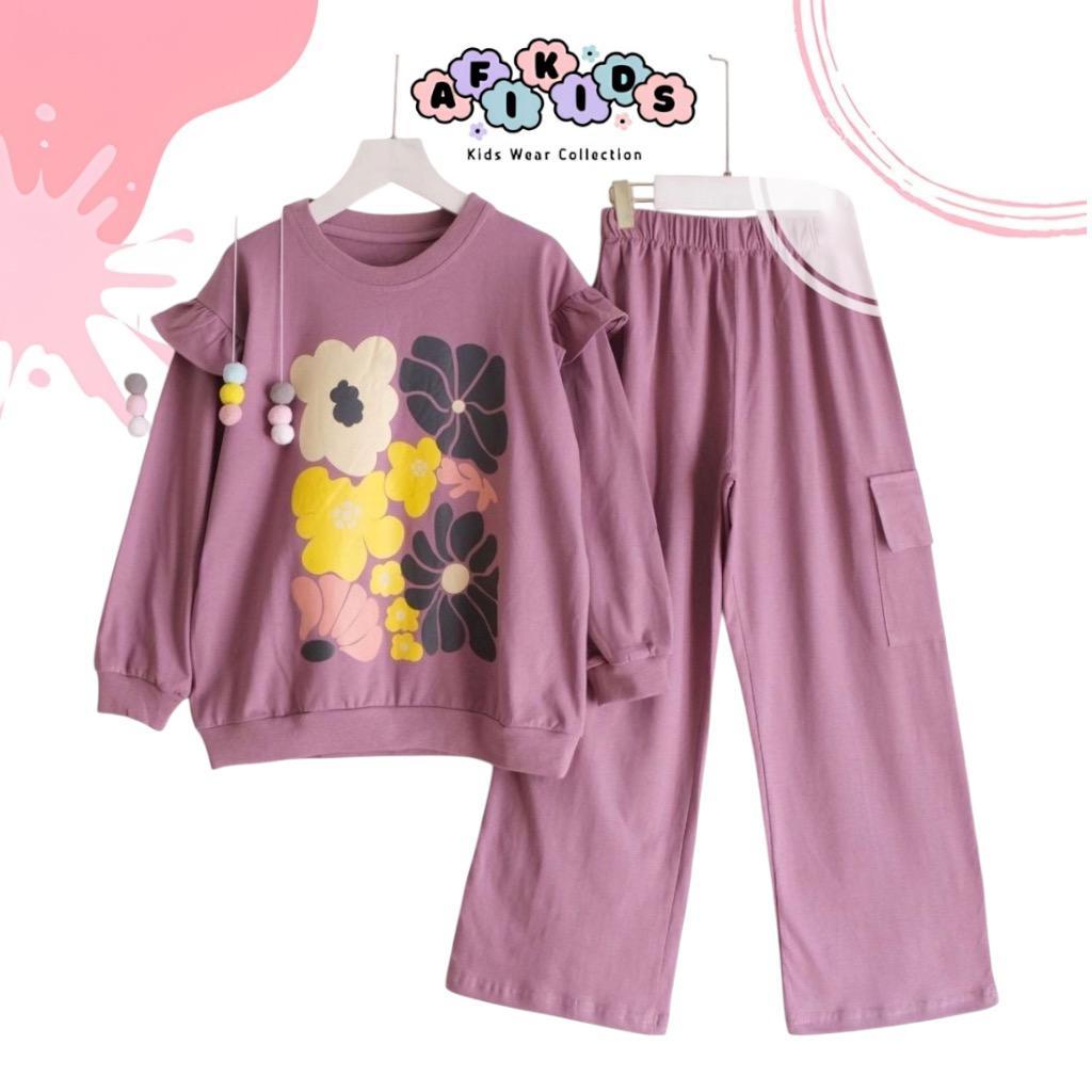 TRIVY SET KIDS (3THN-13THN) CELANA CARGO CRINKLE PRINTING | SETELAN ANAK PEREMPUAN TERBARU | BAJU AN