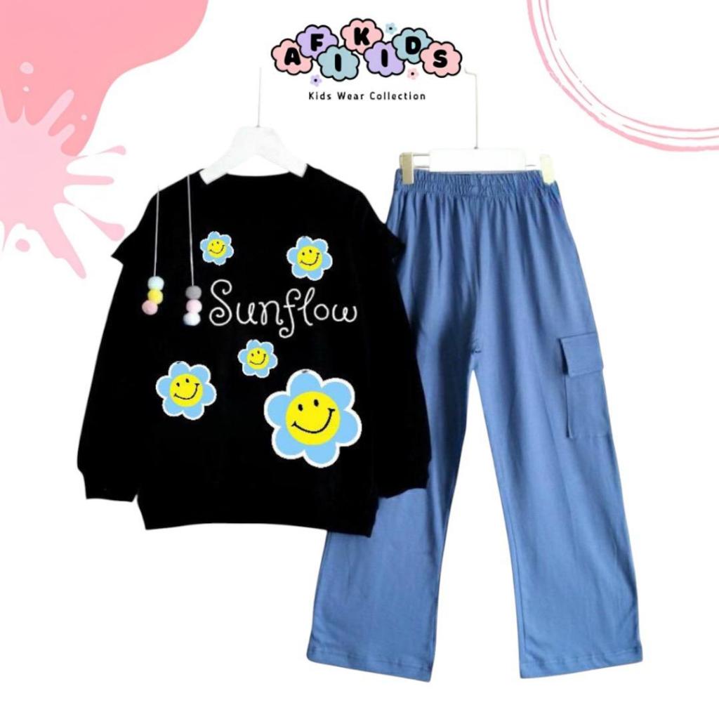 DAISY SET KIDS (3THN-13THN) CELANA CARGO CRINKLE PRINTING | SETELAN MELDI | ONE SET ANAK REMAJA | SE