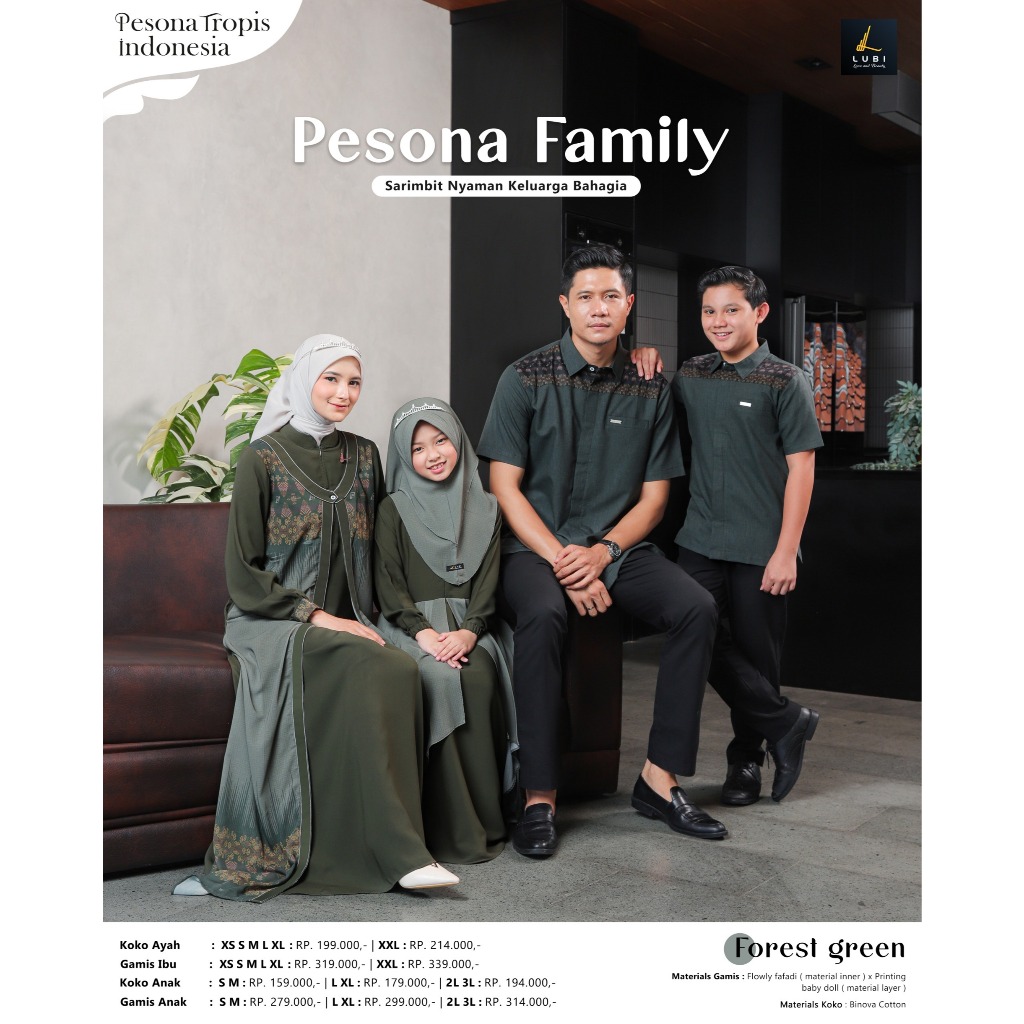 New Family Set Pesona Family Series Forest Green By Lubi Bahan Flowly fafadi Mix Baby Doll Printing