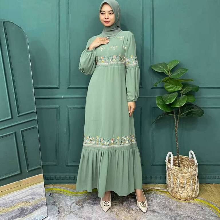 PRILLY BUSANA - Maharina Gamis Malaysia Bordir - Dress Busui - Kurung Melayu - Ceruty