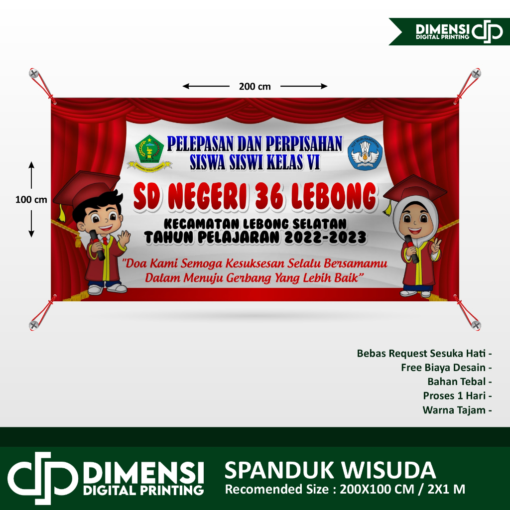 Spanduk perpisahan dan pelepasan wisuda / banner perpisahan wisuda / banner spanduk meteran custom