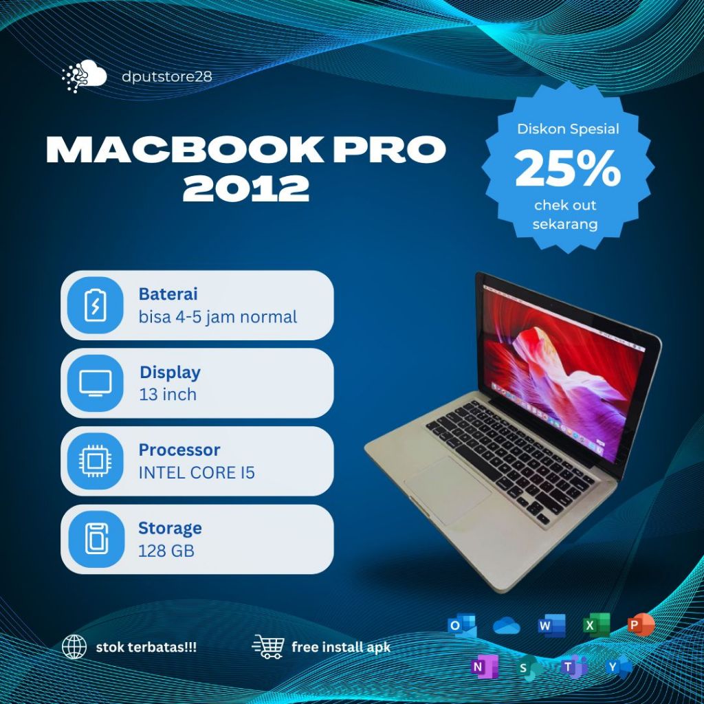 macbook pro 2012 13 inch Ram 8 GB SSD 128 GB intel core i5 second mulus