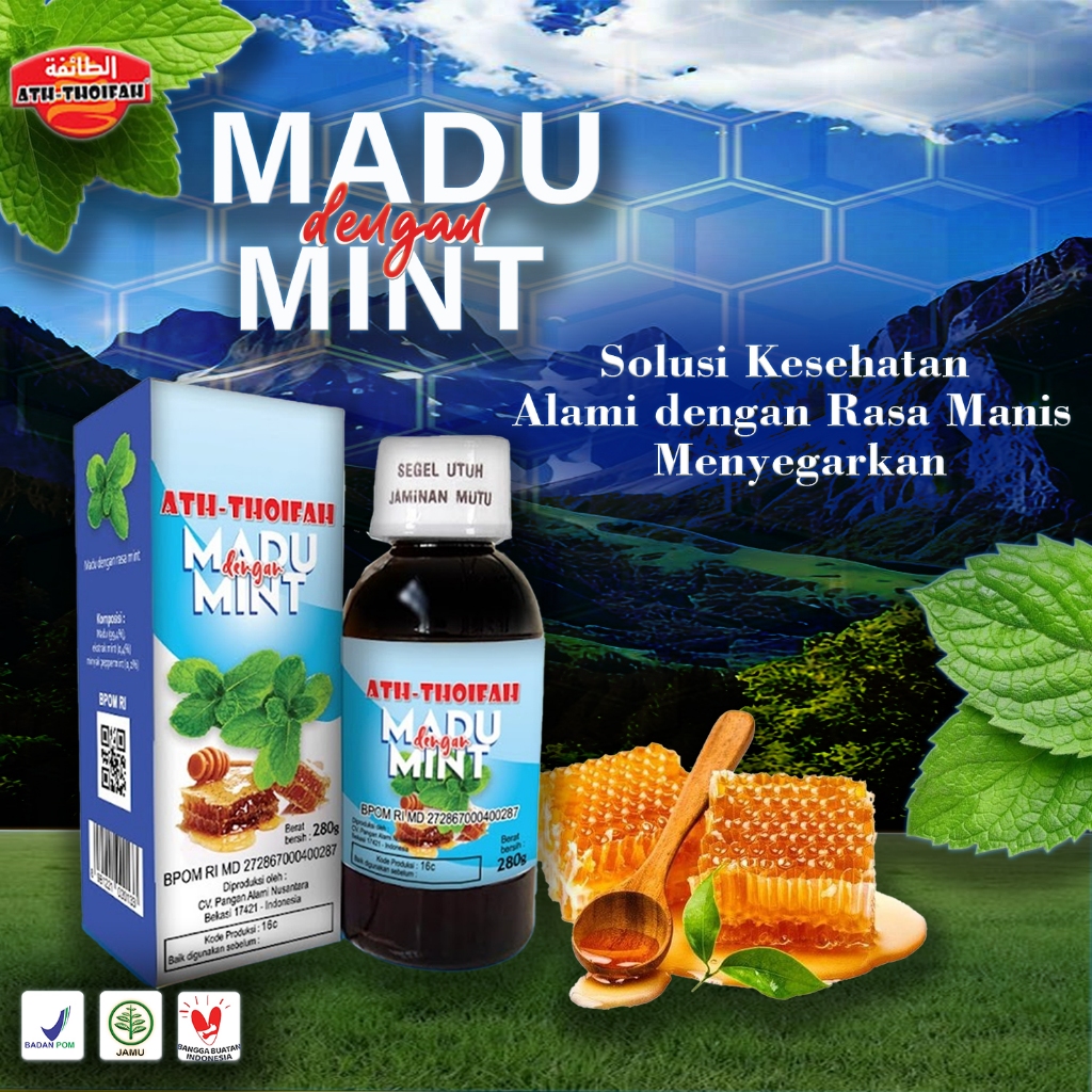 

Madu Mint Ath-thoifah 280 gram Madu dengan mint Halal BPOM