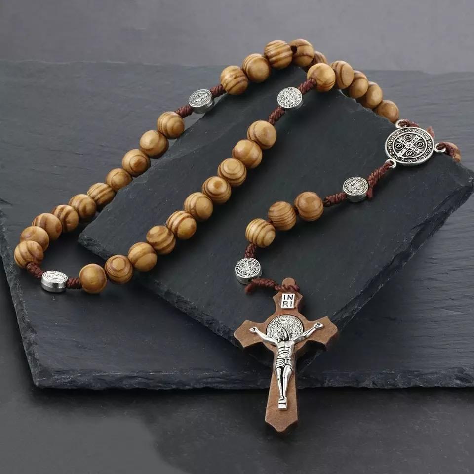 Kalung Rosario INRI Salib Jesus High Quality - Men Cross Necklace / Kalung Salib Pria Kayu Rosario /