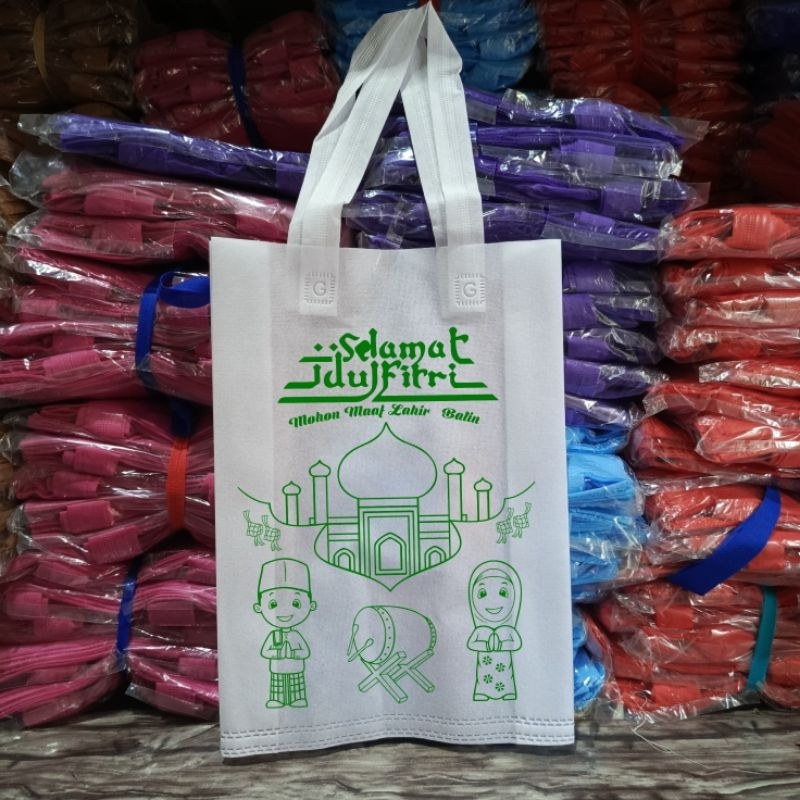 

(1 Lusin) isi (12pcs) Edisi Lebaran Sablon (Orang) HLS 25x35 & 30x40 Tas Hampers Goodie bag Tas Idul Fitri