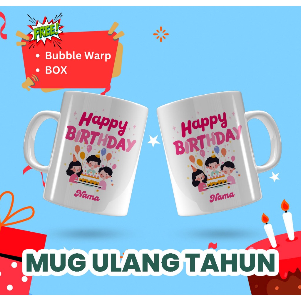 Mug Custom Ulang Tahun Anak / Souvenir/ hadiah Mug Ucapan Ulang Tahun Custom nama