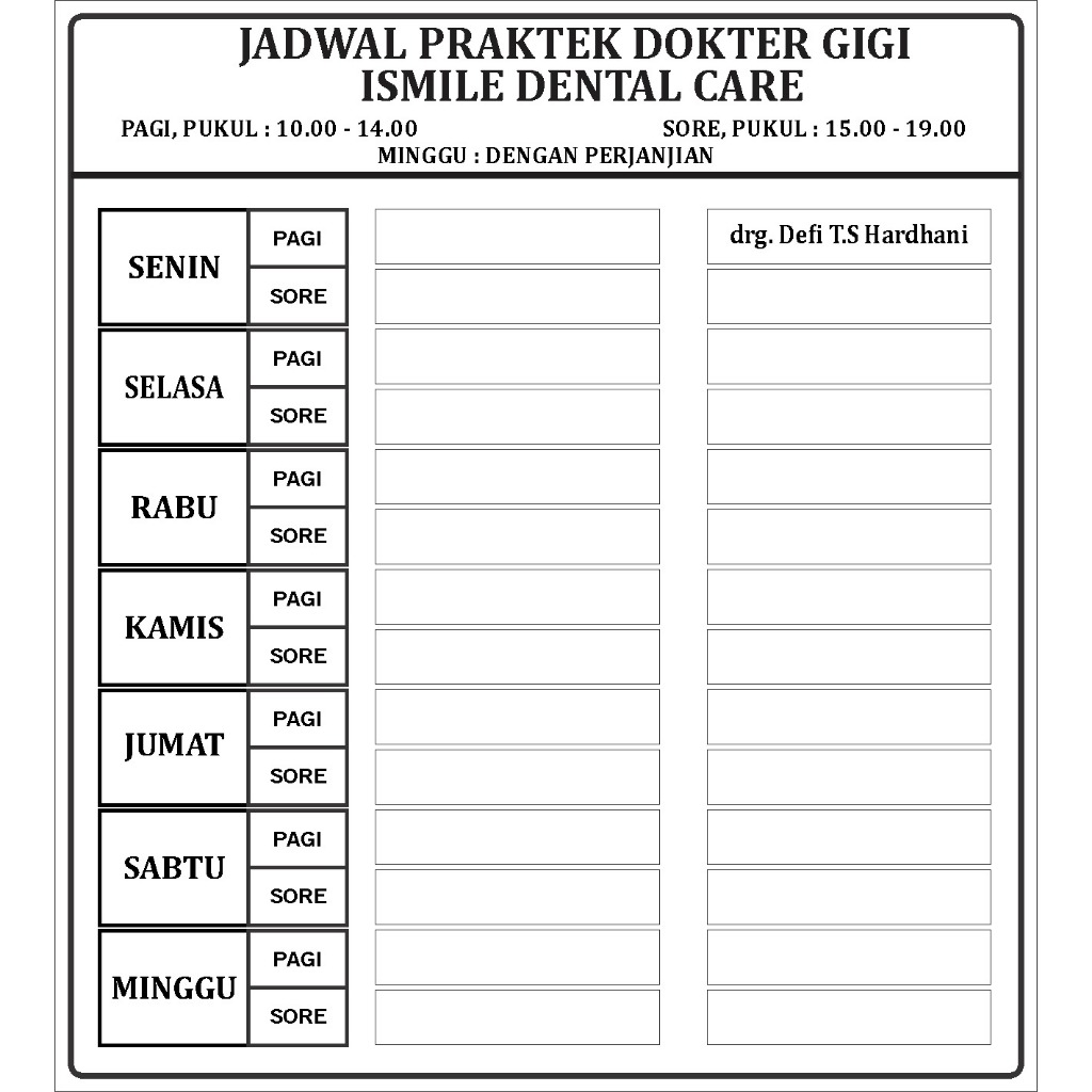 

Sign Akrilik Jadwal Praktek DOkter, Papan Nama Petugas dll Custom