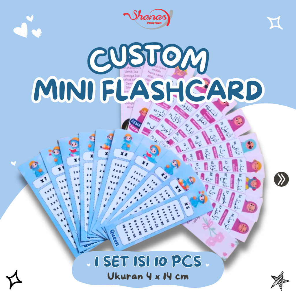 

CUSTOM MINI FLASHCARD BAHAN ARTCARTON 260GSM INCLUDE LAMINASI GLOSSY 1 SET ISI 10 PCS BISA JADI KEYCHAIN