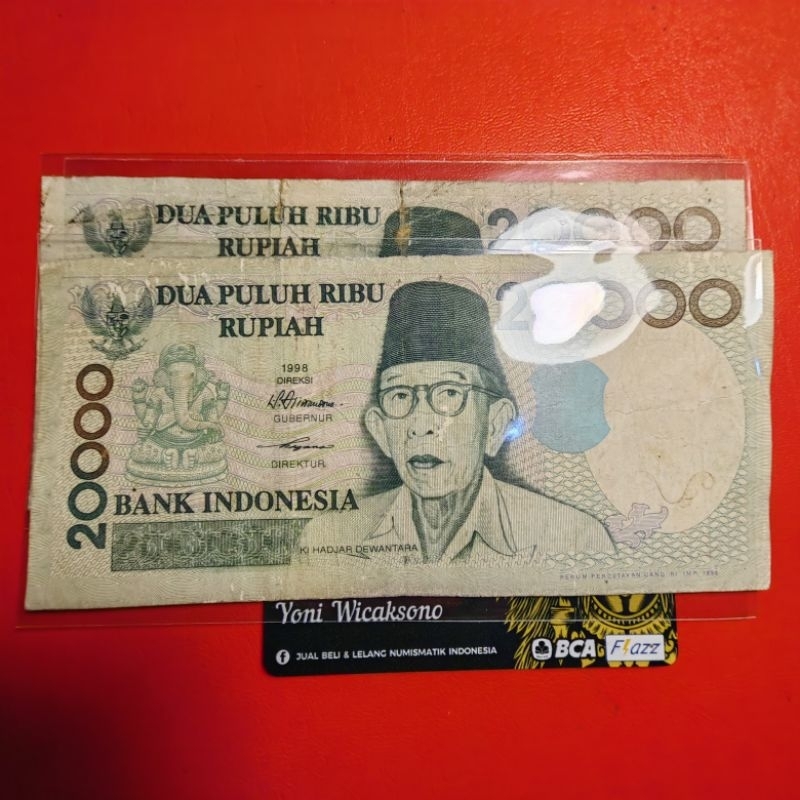 20000 rupiah tahun 1998 ki hajar dewantara ada sobek