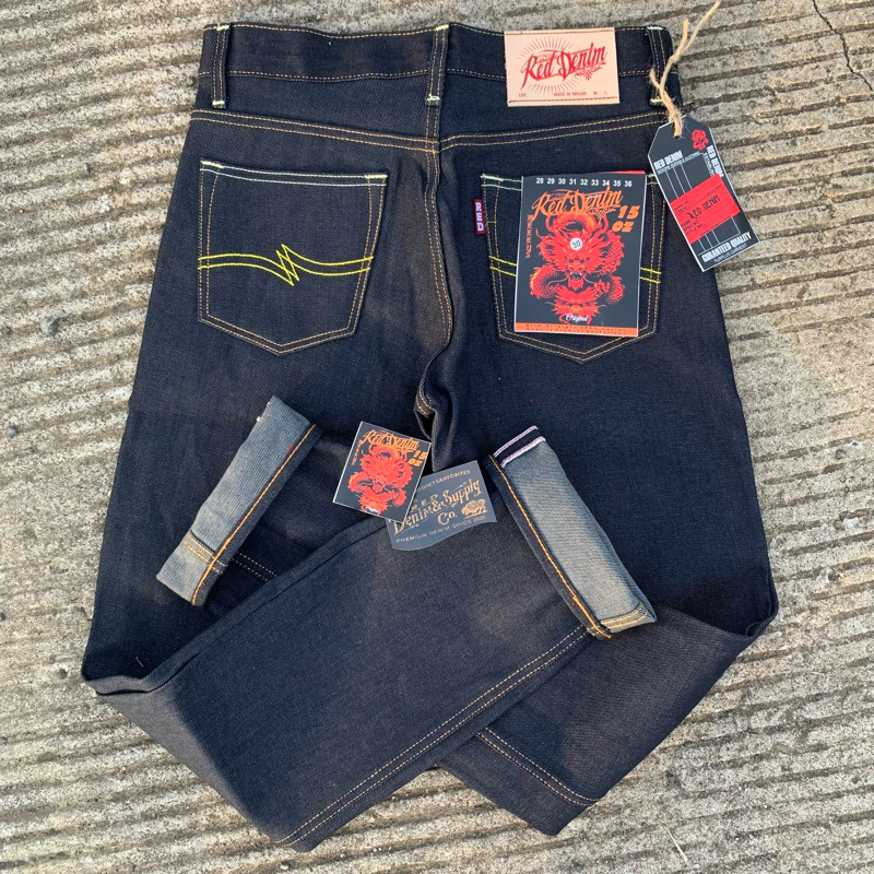 Celana Denim Selvedge Accent Red Denim 15 Oz / Raw Denim Selvedge Accent murah