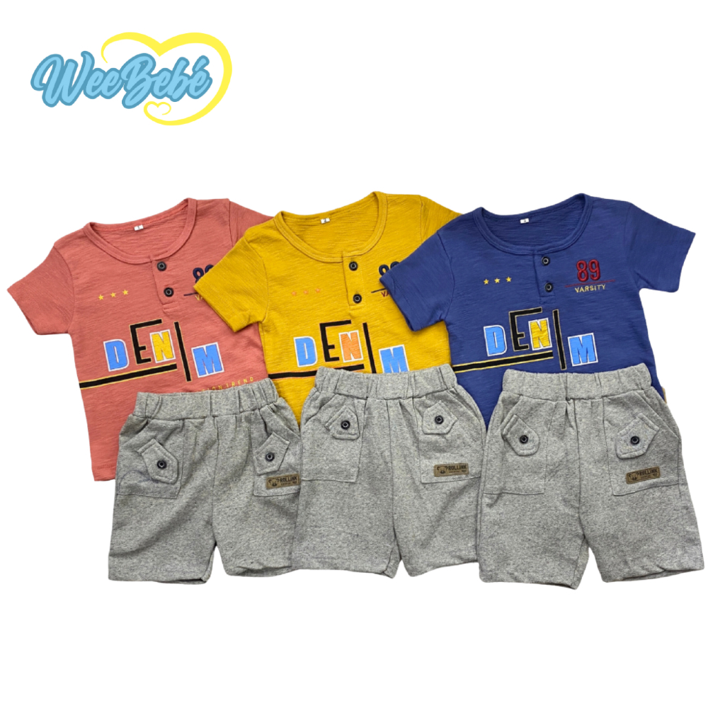 Setelan Pendek-Pendek Anak Rajut Kancing Denim ROLLINK