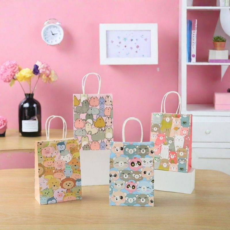 

Paper Bag Kraft Tas kado Motif Goodiebag Motif aminal cute panda Paper Bag Tas Kado Ulang Tahun kertas kado