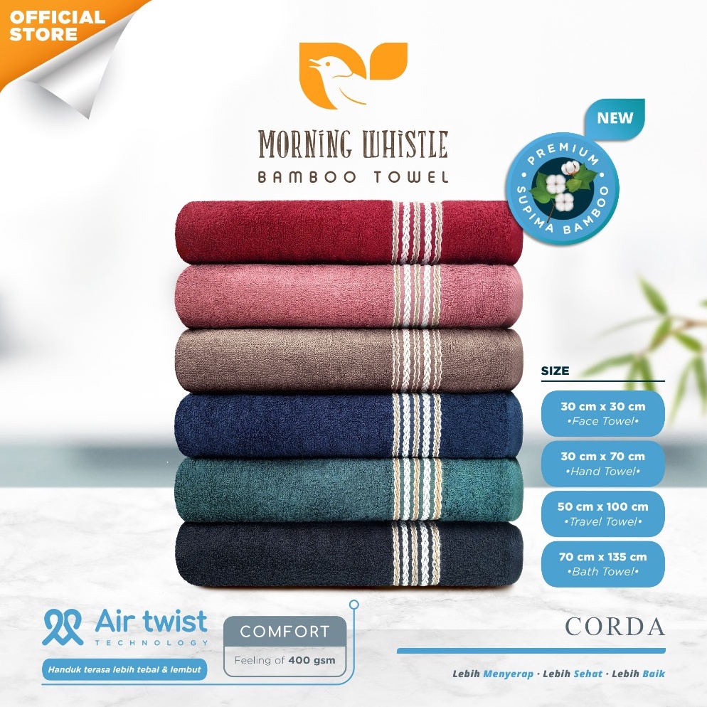 See More Handuk Morning Whistle Supima Bamboo Towel  Corda  Handuk Mandi Dewasa 7x135cm 5x1cm 3x7 cm