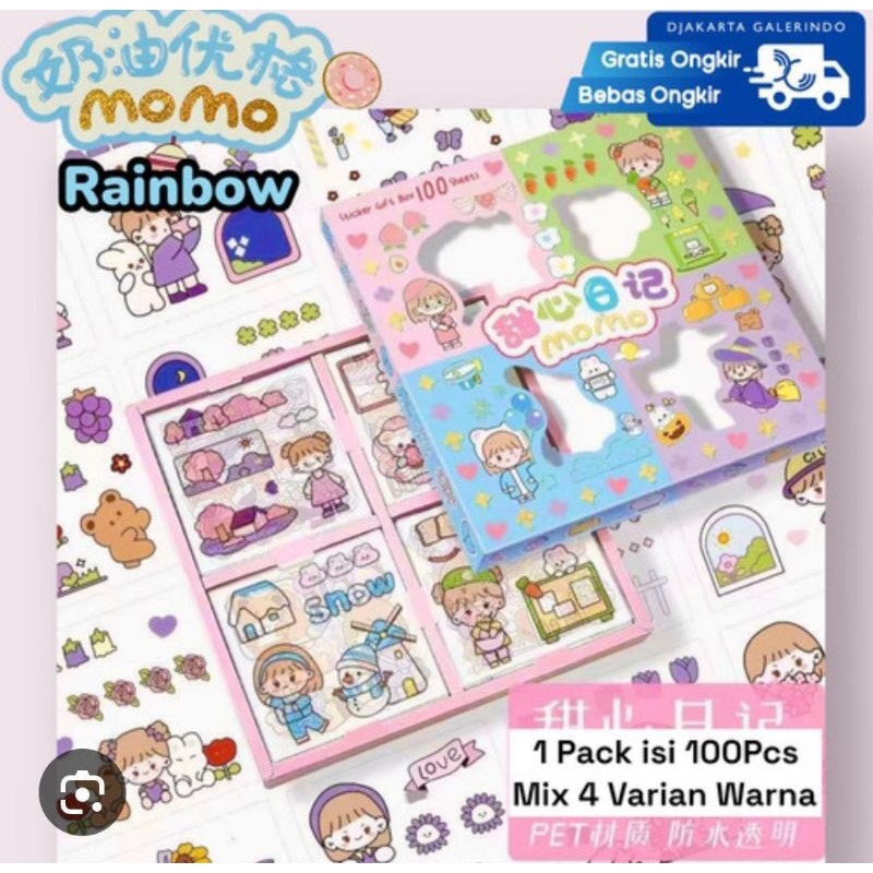 

MS - Stiker box momo isi 100 lembar/Stiker kartun korea lucu/Stiker waterproof