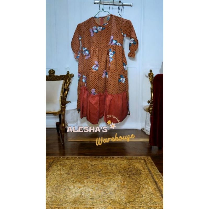 Set Gamis Mickey Mouse Anak warna Terracotta