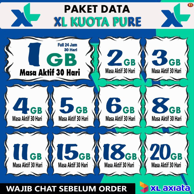 PAKET DATA KUOTA XL PURE 1GB S/D 20GB