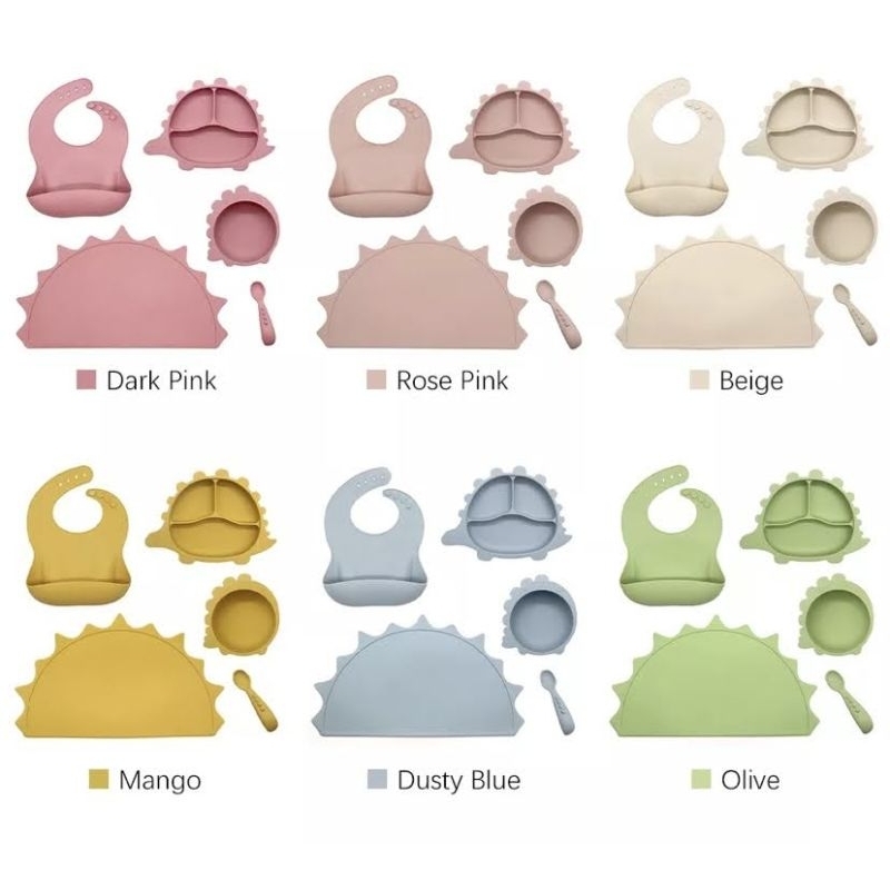 set makan buat bayi silicone food grade / peralatan mpasi / piring mpasi/peralatan makan bayi