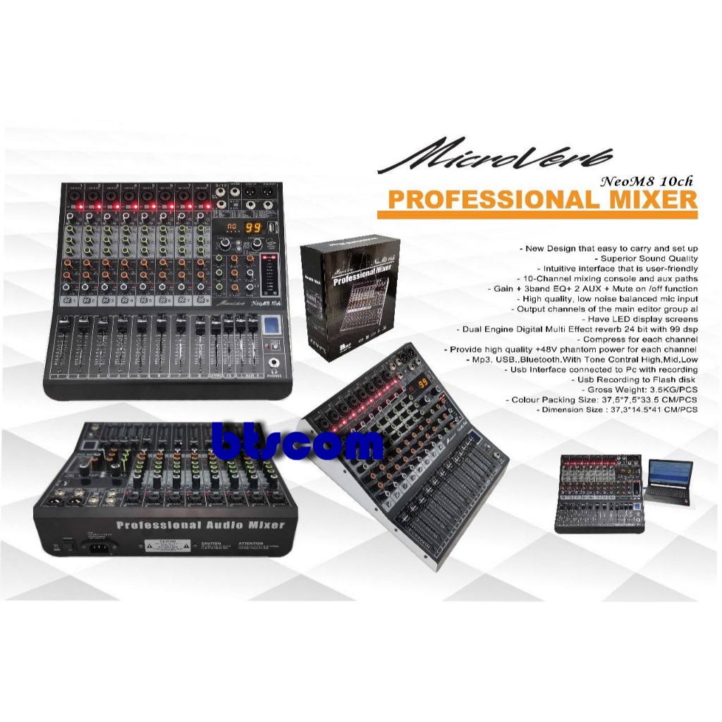 AUDIO MIXER MICROVERB NEOM8/ NEO M8 USB RECORDING 10 CHANNEL EFFECT DIGITAL 99DSP NEW MODEL