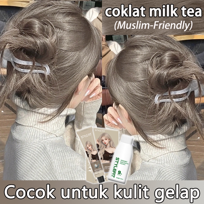 [ Ready Stock ] STYLE FIT cat rambut coklat milk tea *200ml , tidak merusak rambut , tahan lama, men