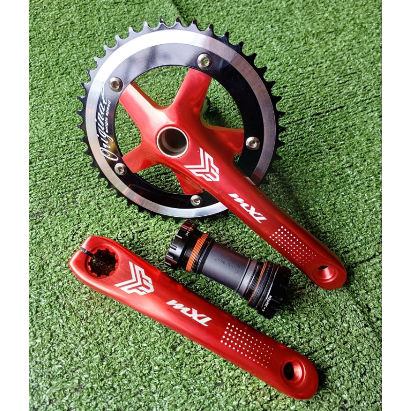 Crankset MXL Original Single Speed 44T Hollowtech2 HT2 Alloy Fixie BMX - Red Black