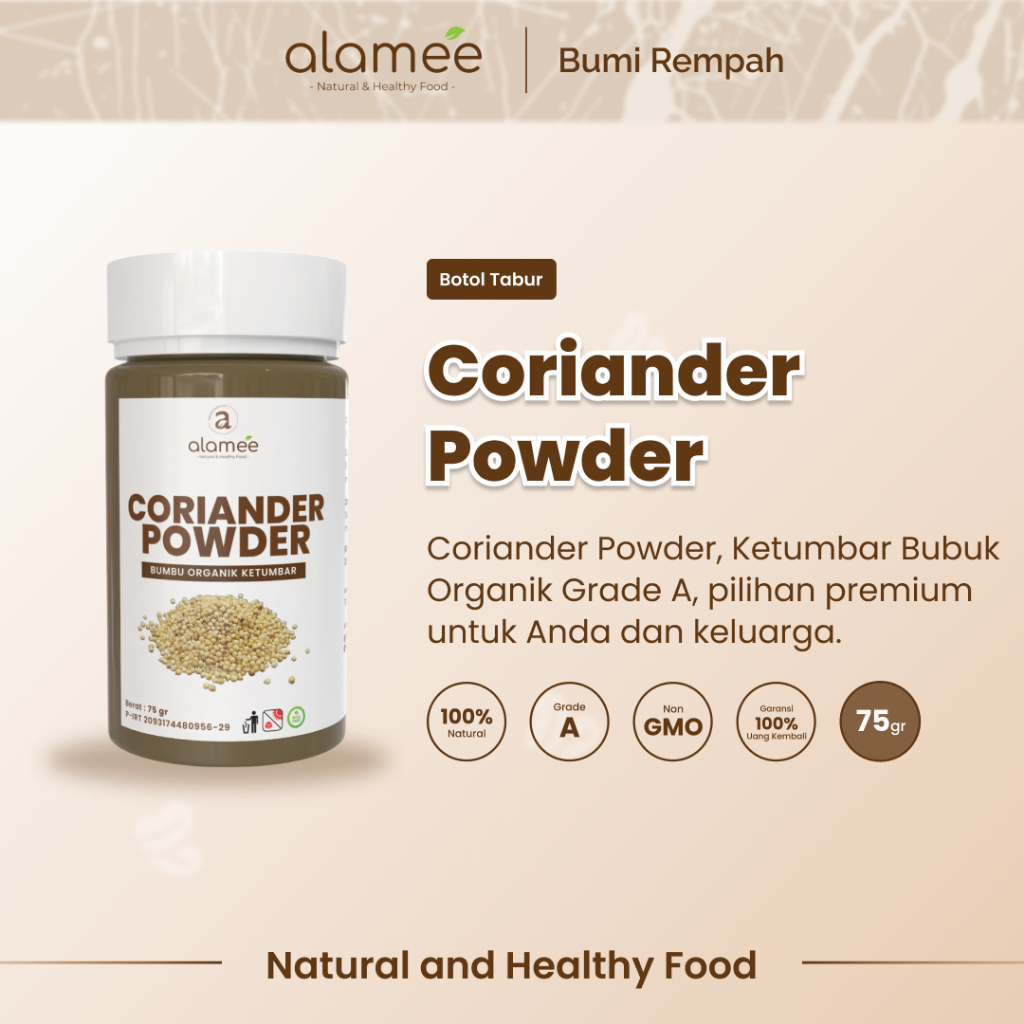 

ALAMEE Ketumbar Bubuk Organik Bumbu Dapur Instan Coriander Powder Murni Asli Tanpa Campuran 75g