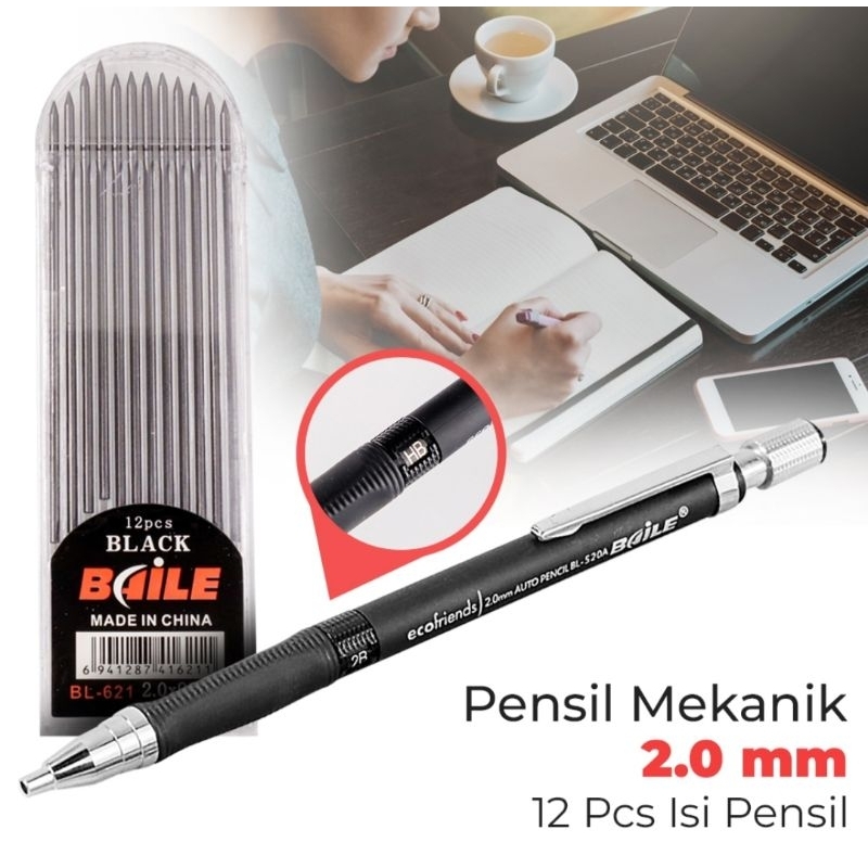 

Pensil Mekanik Mechanical Pencil 2B 2mm 12 Isi - BL-621 - Black