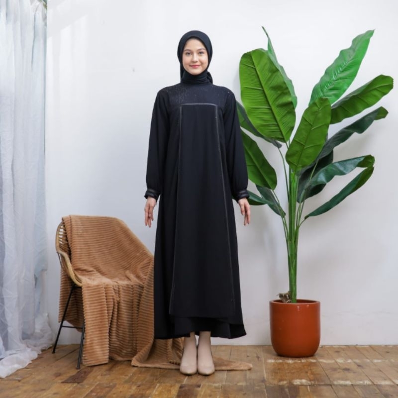 Gamis Savira Abaya Turky / Gamis Abaya Hitam Kombinasi Mutiara / Abaya terbaru Lebaran