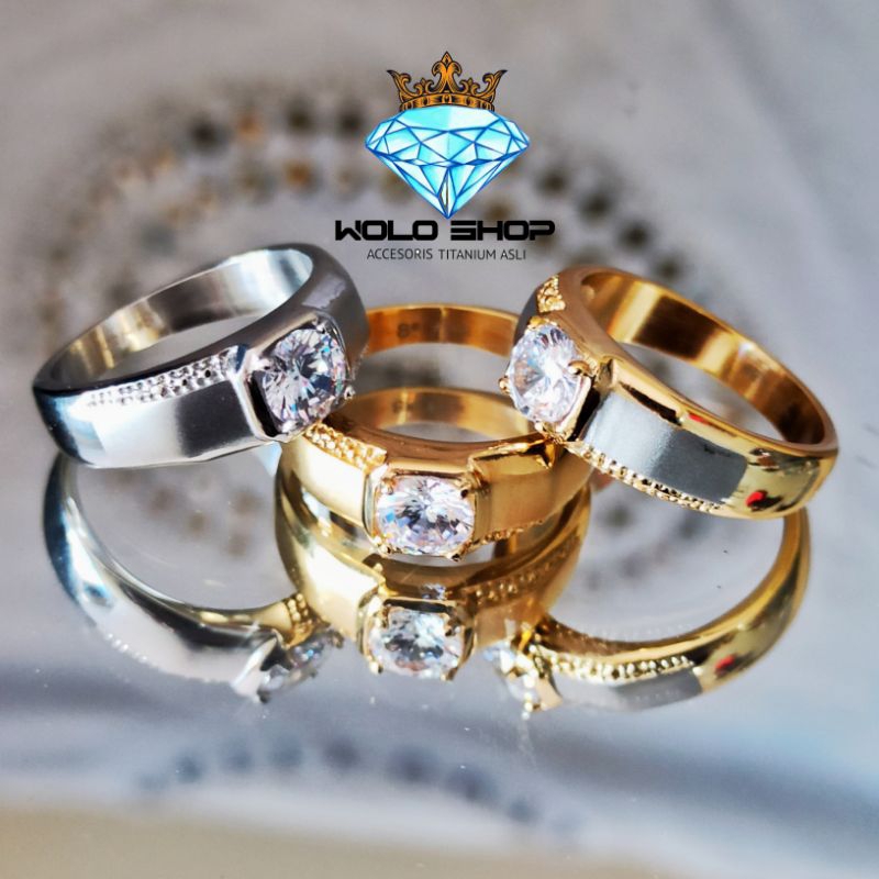 Cincin Titanium Permata Berilan Pria Wanita Super Mewah
