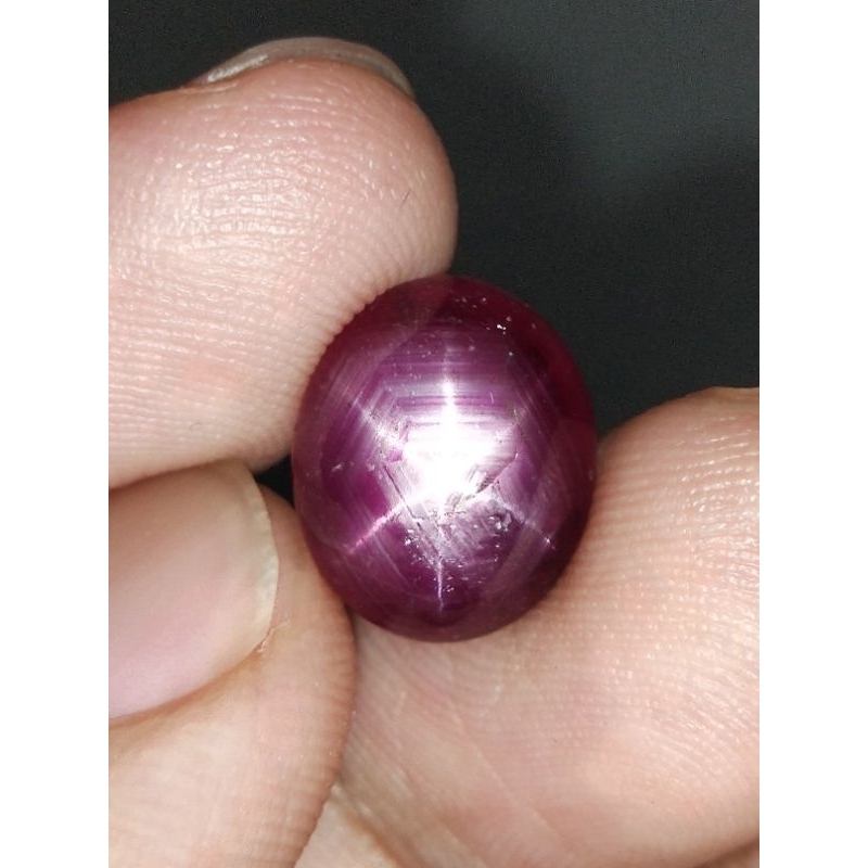 Natural Ruby Star 12 x 10 x 5.5 mm 7.3 Ct Merah Delima Langka Super Fatwa Bintang Tajam Oval Cabocho