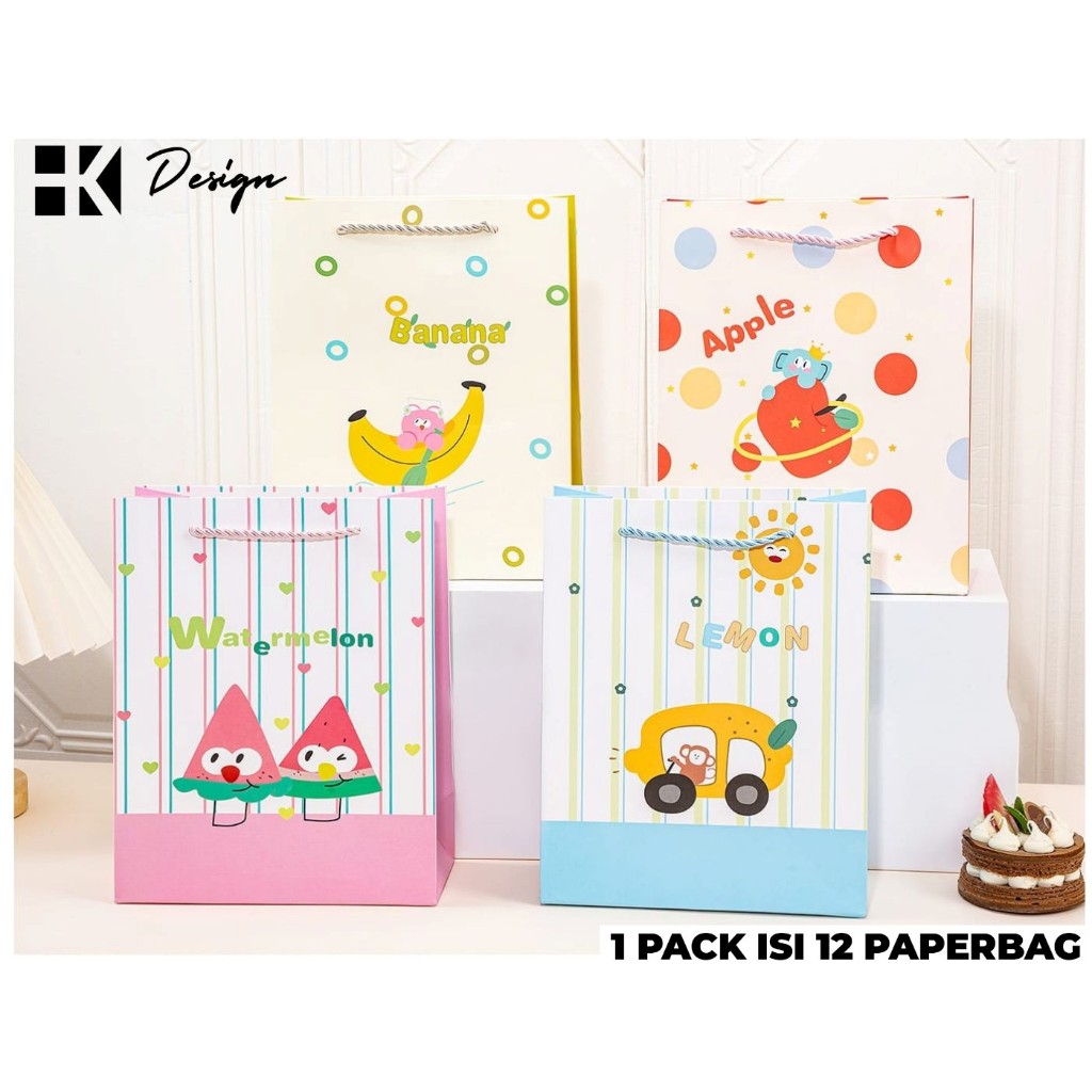 

[SD-404 S 12 PCS] PAPERBAG MOTIF UKURAN 24.5X19.5X9.5 TAS KADO ULANG TAHUN GOODIE BAG MOTIF