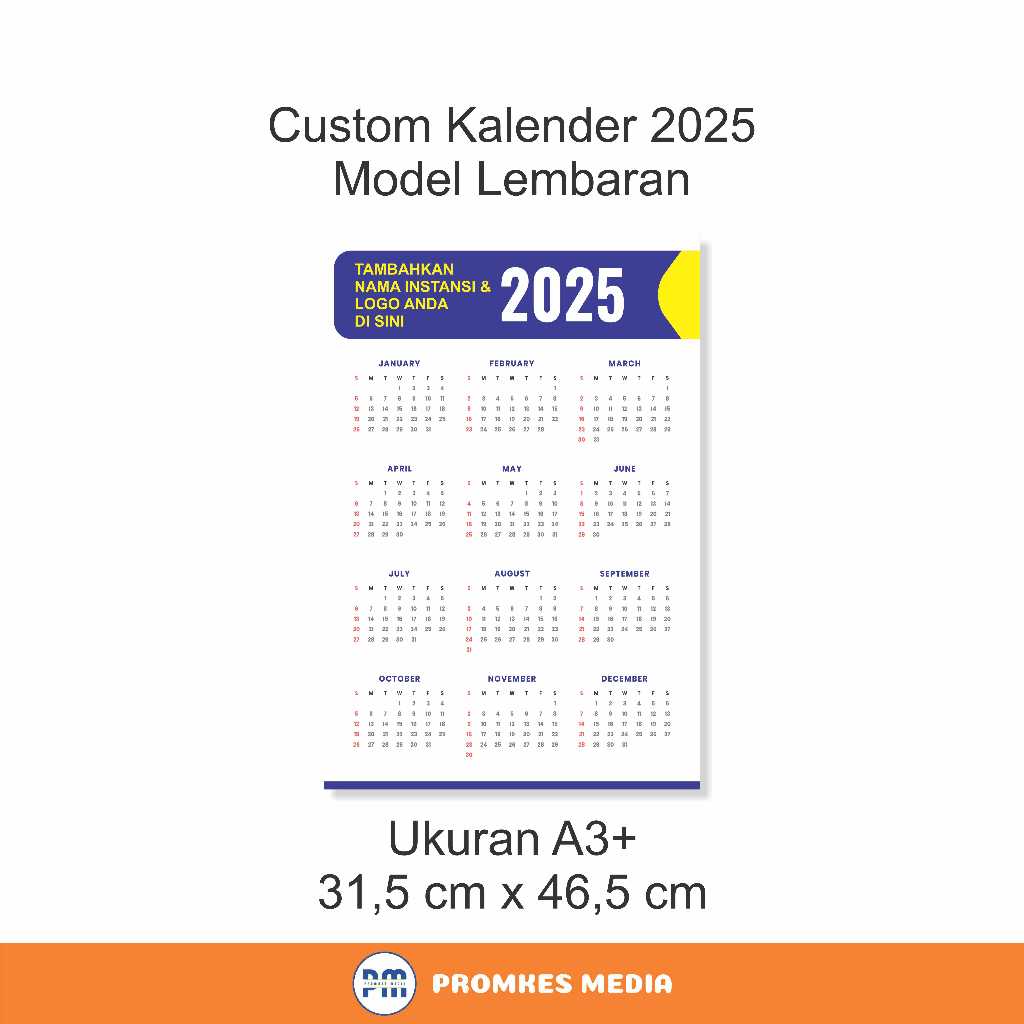 

Kalender Poster, A3, Kalender 2025, Kalender Lembaran, Kalender Custom