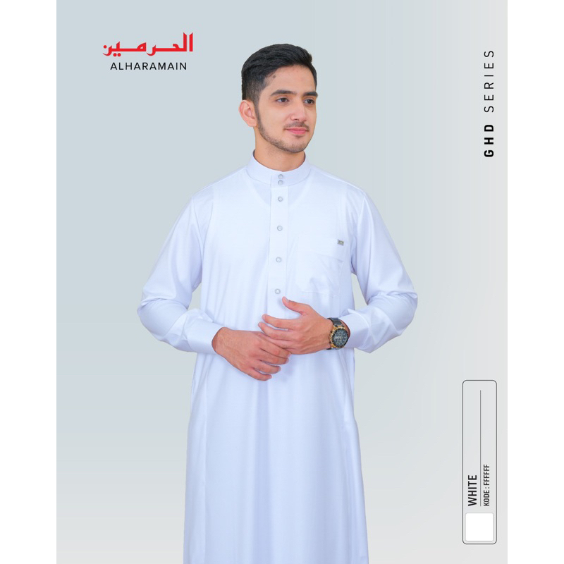 Al Haramain Jubah/Gamis Pria Dewasa Premium Series Manset Semi Wol | Putih