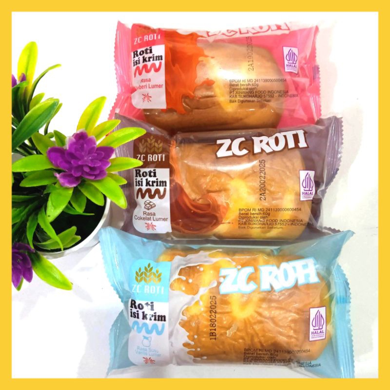 

ZC roti isi krim dengan 3 variasi rasa susu vanilla, cokelat, strawberry, 60g