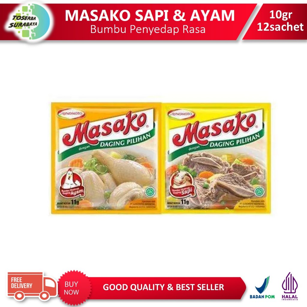 

MASAKO Ayam & Masako Sapi Sachet (Per Renceng 12 sachet x 10gr)