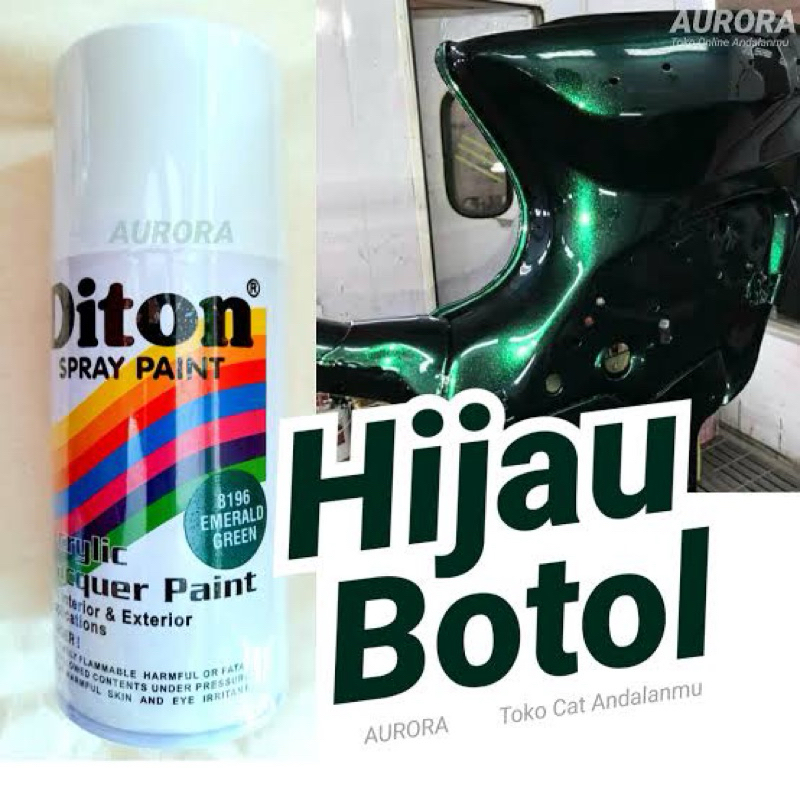 Cat pilok diton spray paint 8196 EMERALD GREEN 300ml Hijau Botol Ijo Tua gelap met metalik metalic m
