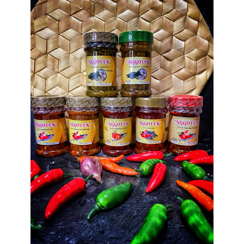

Sambal Nggolek Aneka rasa Cakalang,Kecombrang,Ori,Pedas,Ikan Roa,Cumi,Jengkol,Paprika