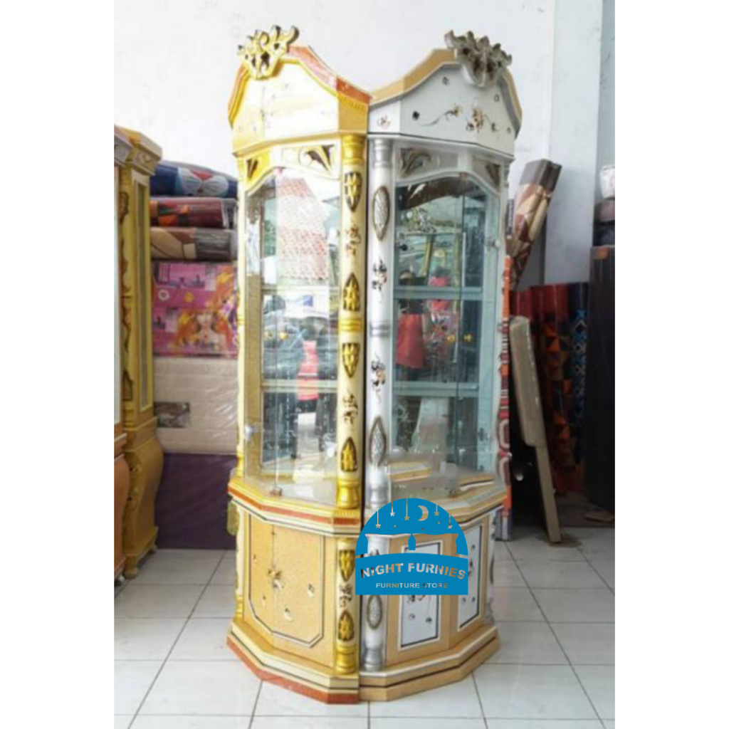 Bufet Pajangan Crystal Kristal Wush / Pajangan Kaca Ruang Tamu / Lemari Kristal Sudut Minimalis