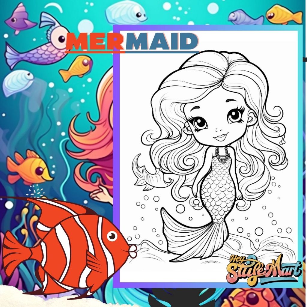 KERTAS MEWARNAI/COLORING PAGES/KERTAS GAMBAR/MERMAID/PUTRI DUYUNG/BELAJAR MEWARNAI TK-SD/A4-A5