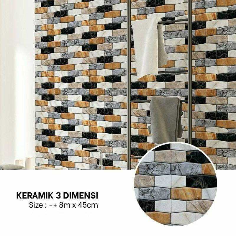 wallpaper dinding motif keramik 3D