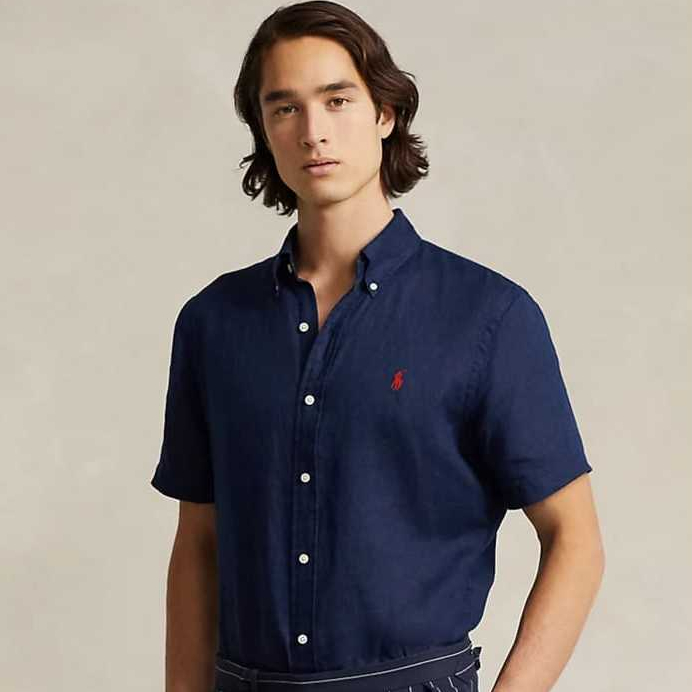 Polo Ralph Lauren Short Sleeve Cotton Shirt - Kemeja Pria Lengan Pendek - Biru Navy