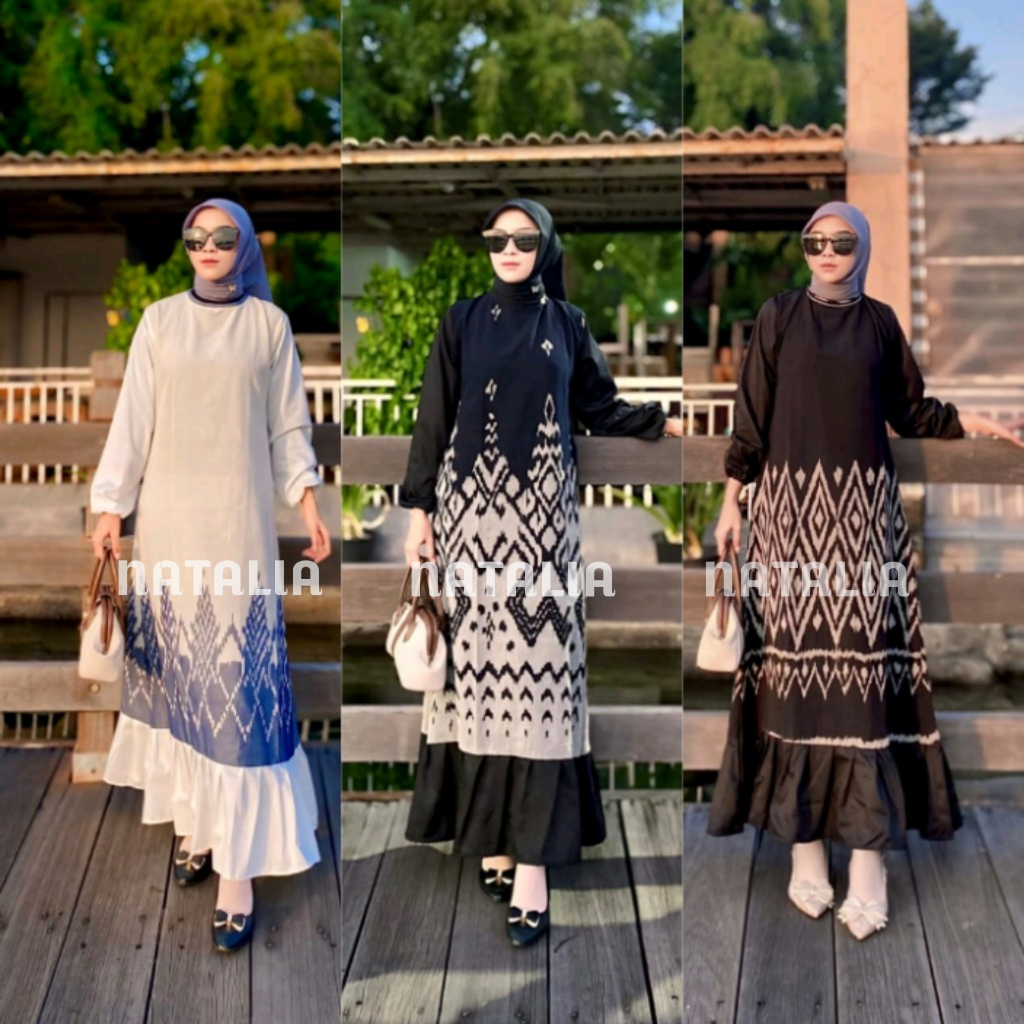 BAJU TENUN KARINA NEW MOTIF SERIES DRESS TENUN GAMIS TENUN BUSANA GAMIS SYARI SERAGAM BAJU KONDANGAN