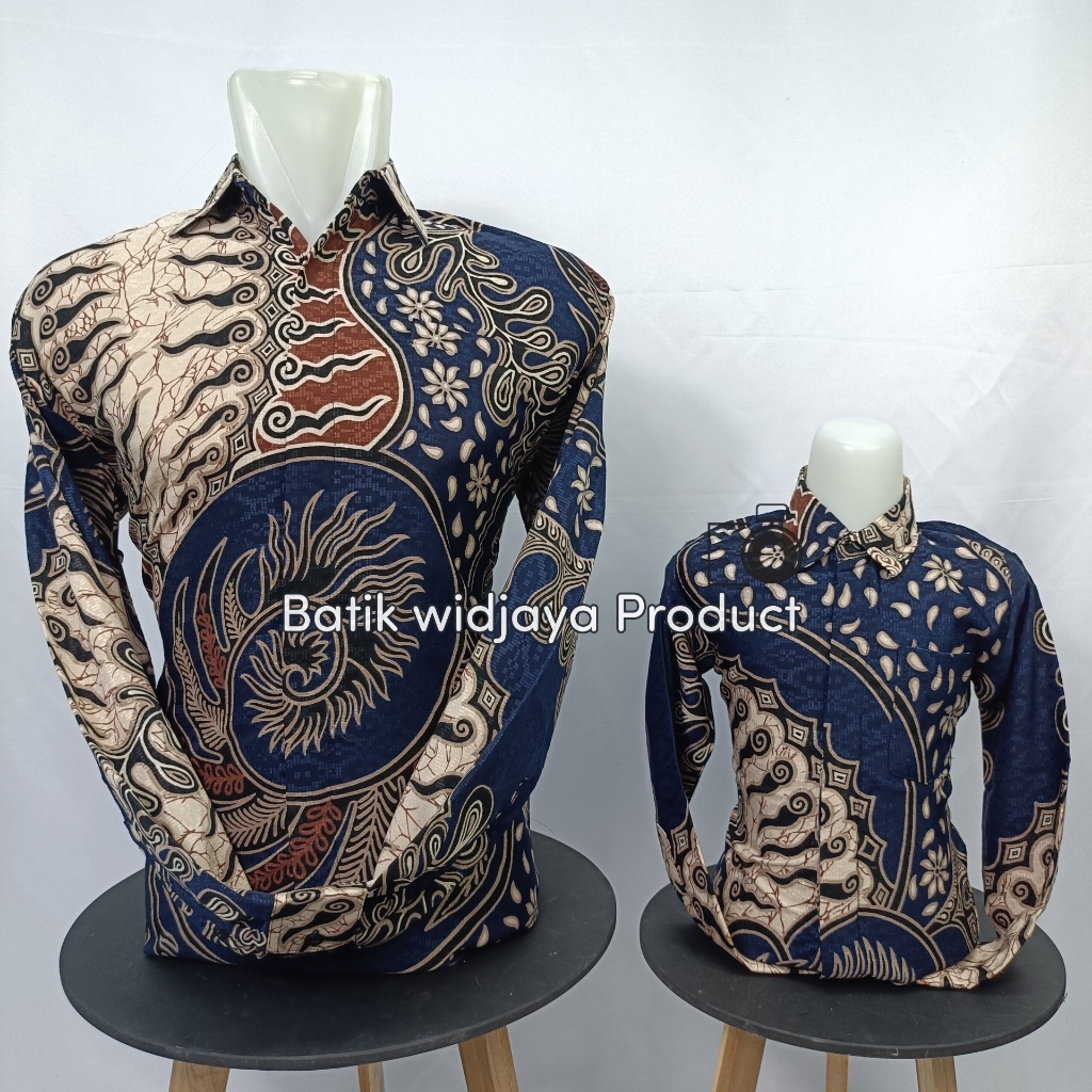 doby biru navy / batik doby couple ayah anak  biru navy kombinasi cream premium quality cod batik wi