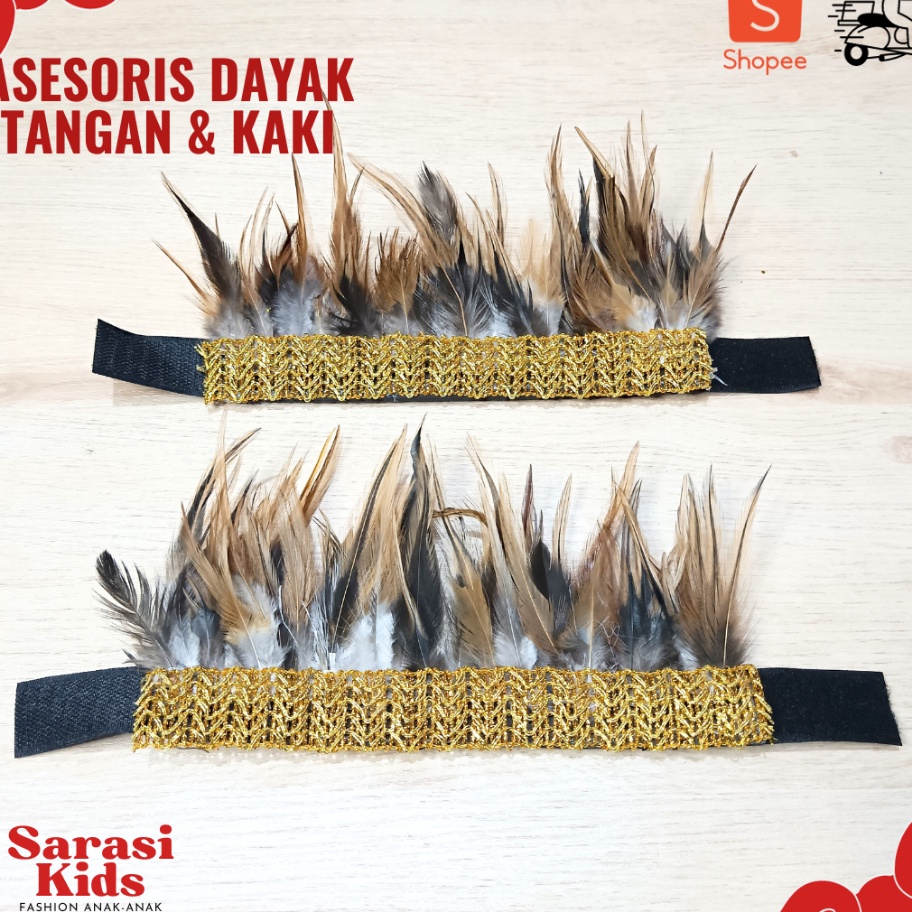 KF7 Aksesoris bulu dayak gelang bulu dayak tangan dan kaki bulu adat dayak bulu ayam tangan dan kaki