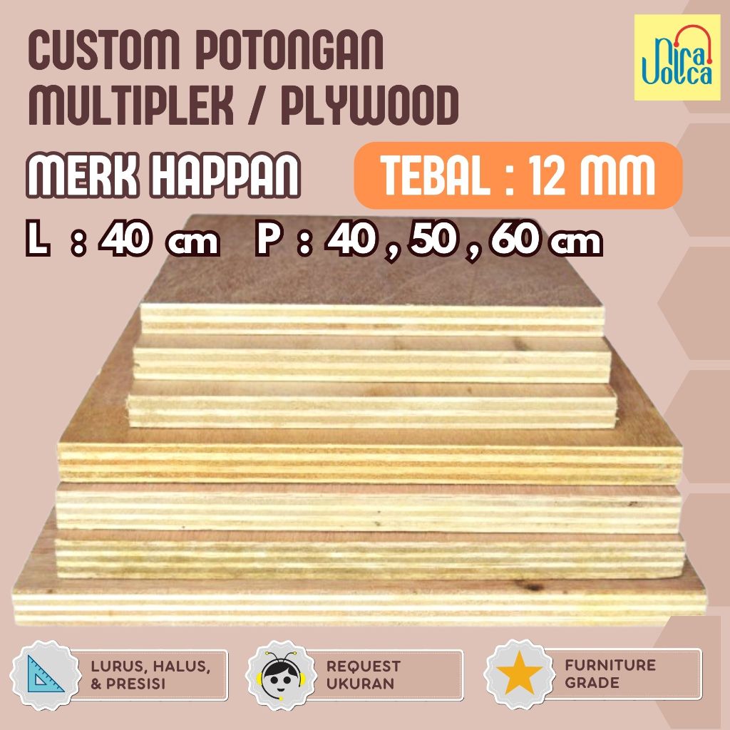 Plywood / Multiplek 12 mm L = 40 cm Costum Potongan Merk Happan