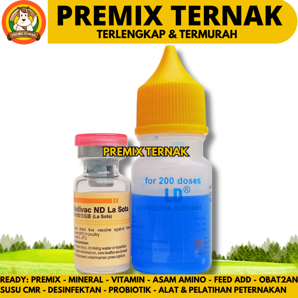 VAKSIN ND LASOTA DOSIS 200 EKOR + PELARUT MEDIVAC MEDION - Vaksin Ayam Tetes Mata Nd Lassota Tetelo