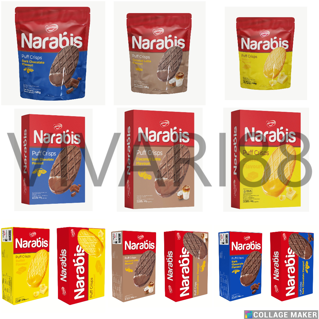 

NARAYA NARABIS PUFF CRISPS Chocolate Biskuit Cookies Butter Coconut Latte Dark Chocolate 48g / 63g / 210g